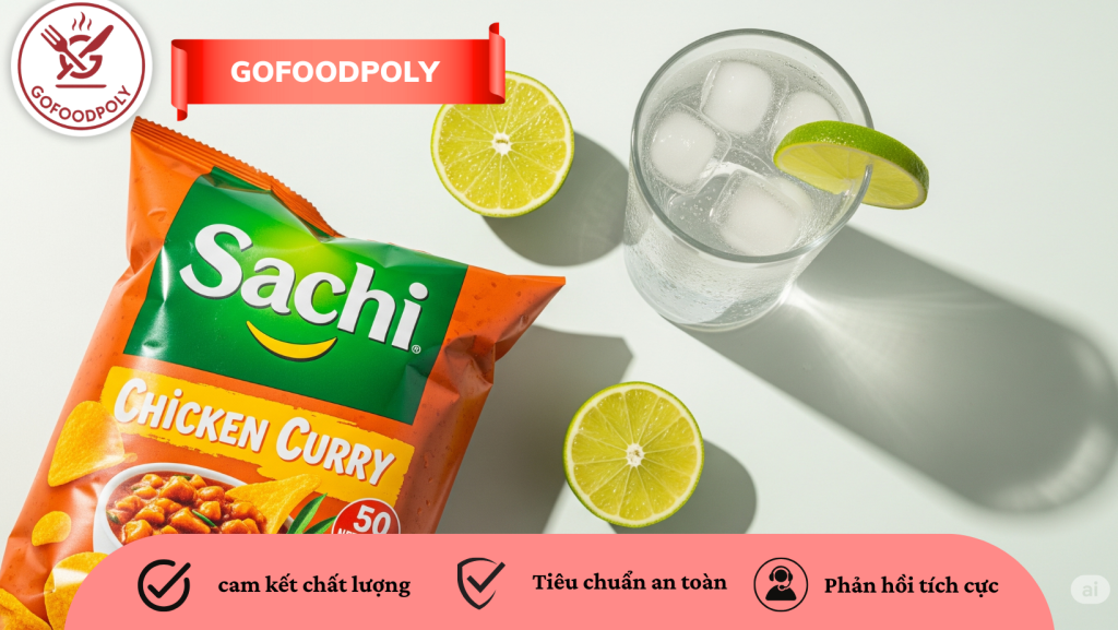 Bánh snack Sachi cà ri gà và đồ uống kết hợp
