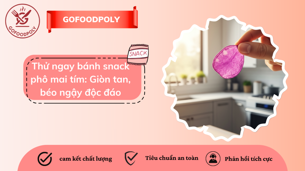 Bánh snack phô mai tím trên tay, sẵn sàng thưởng thức